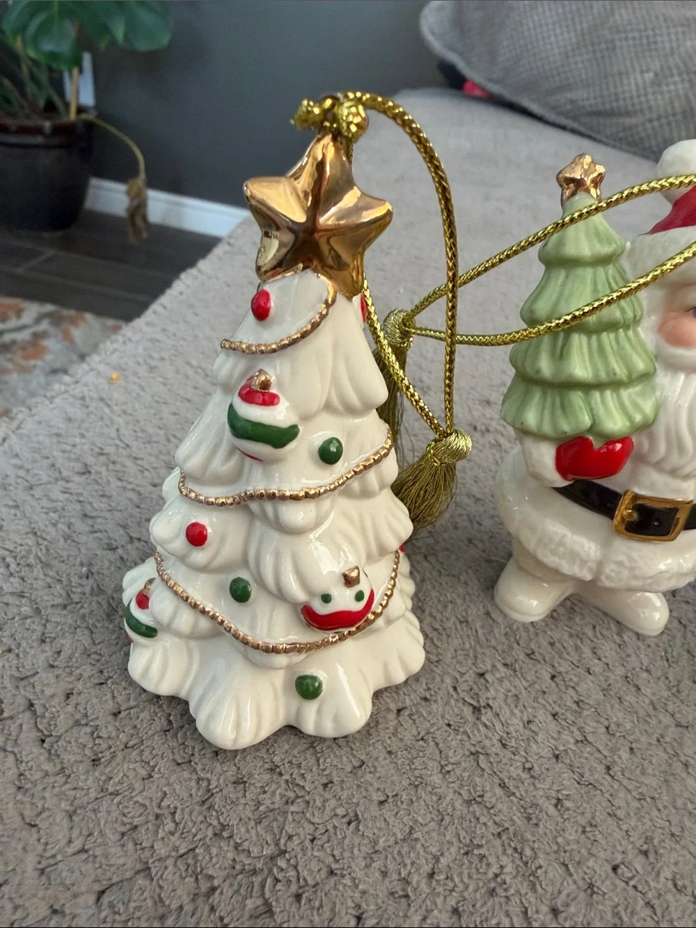 Lenox White Ceramic Christmas Ornament Set with Red & Green Accents